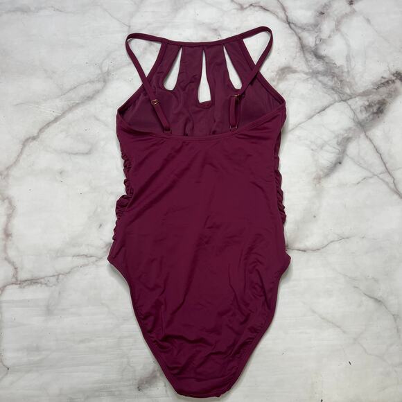 Bleu Rod Beattie Cut Out One Piece Swimsuit Pomegranate Red Size 8 Slimming New - Picture 5 of 8